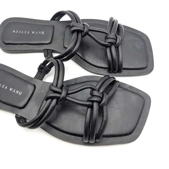Azalea Wang Stetson Tubular Straps Knot Flat Sandals Women's Black US7 EU37.5 - Picture 9 of 11